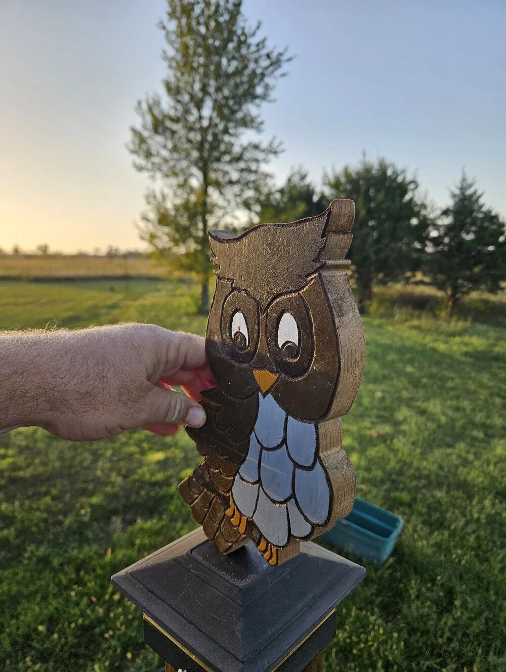 Folk Art Wooden Owl Handmade Garden Stake Outdoor Porch Yard Decor